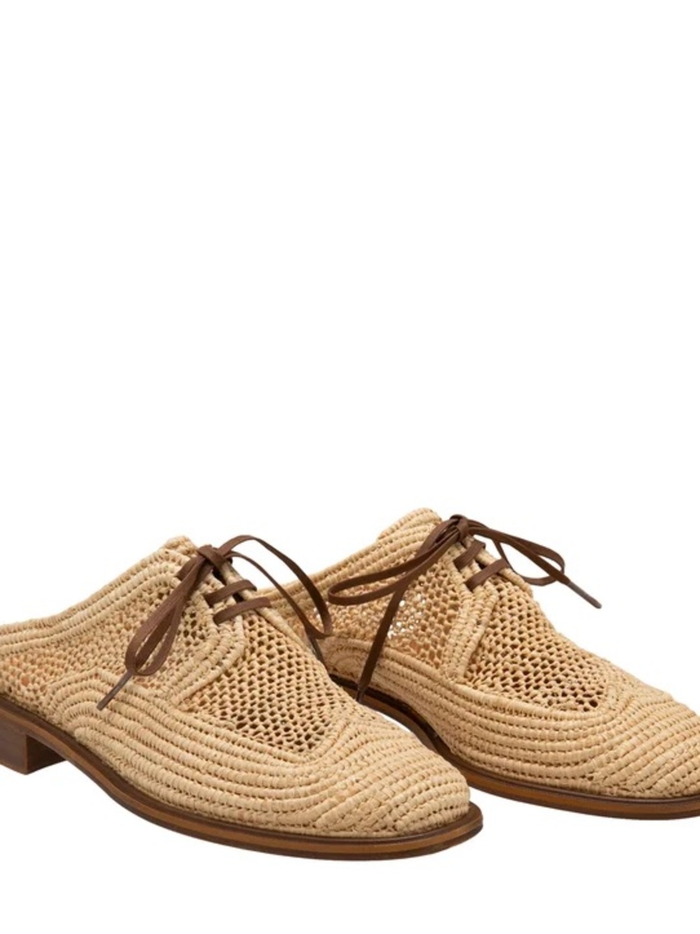 Robert Clergerie Beige Woven Leather Lace-Up Mules
